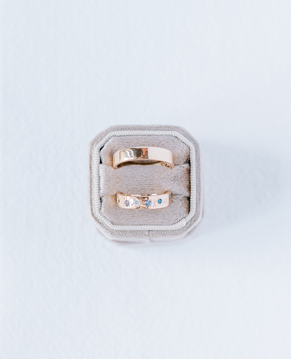 Wedding rings with stones on weddingday