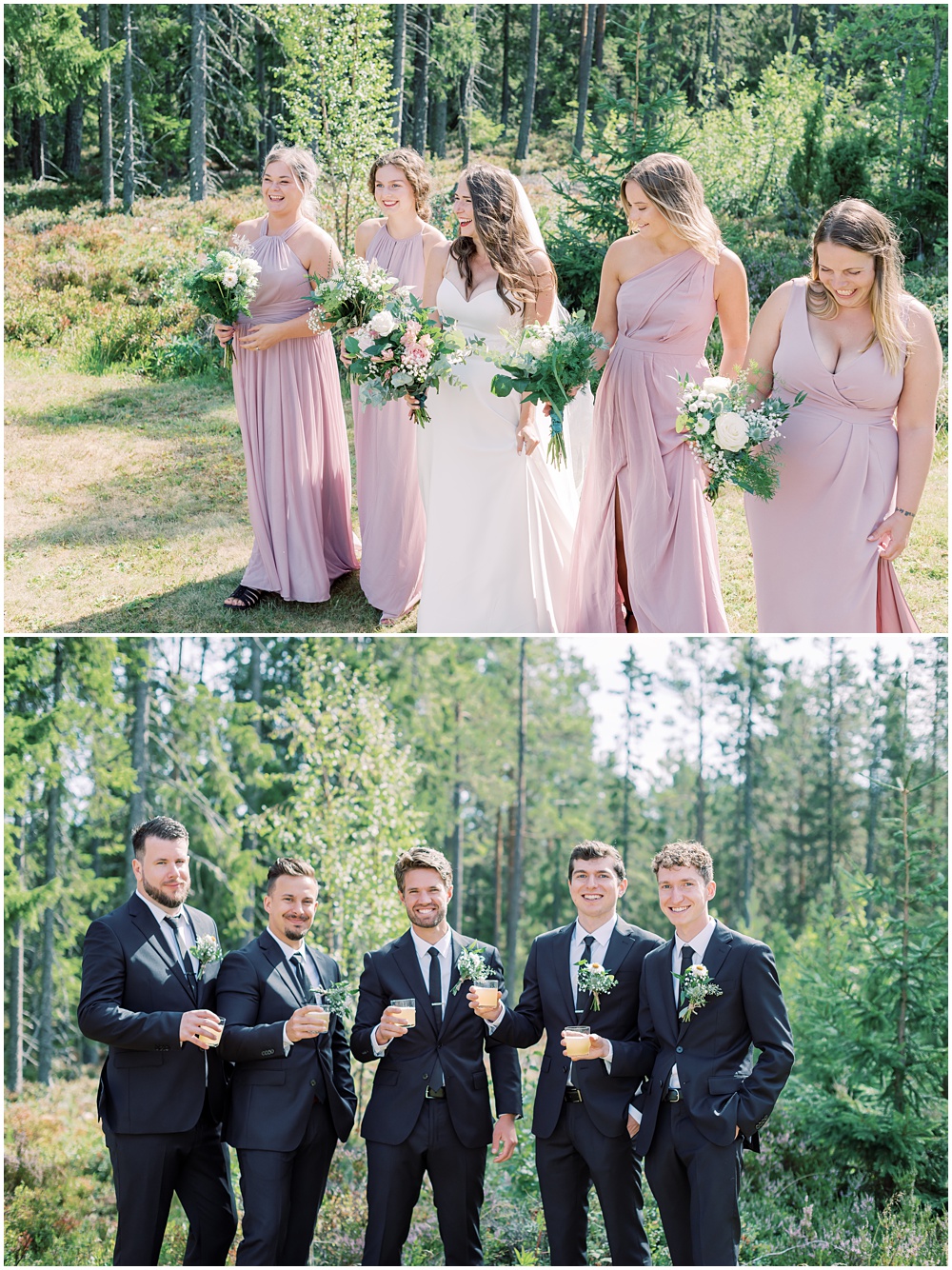 Tärnor och marshalkar matchande klänningar mauve