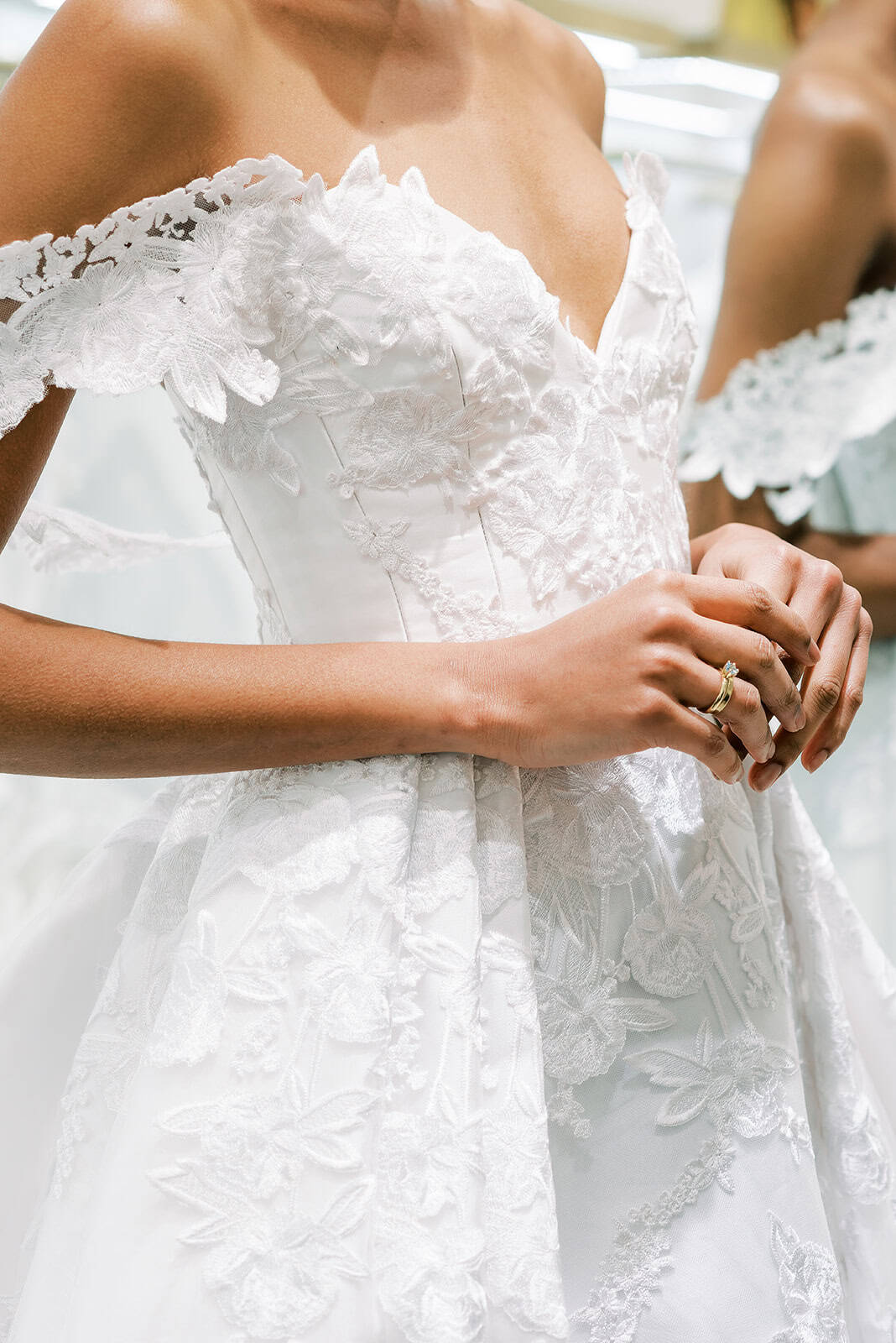 Nardos bridal collection at NYBFW photographed by annalundren.co in New York wedding dress Alexandria jewelry by Donna Distefano