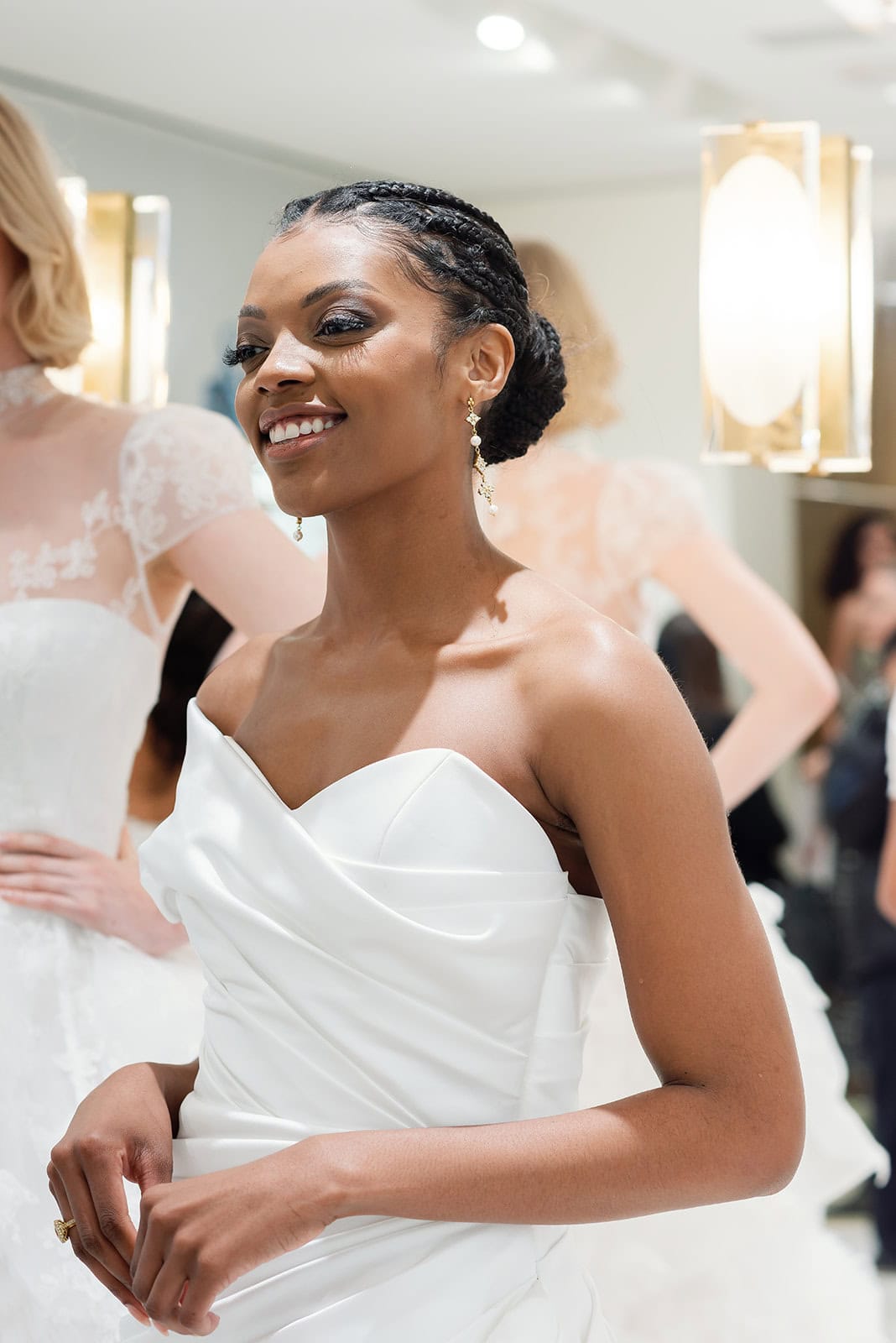 Nardos bridal collection at NYBFW photographed by annalundren.co in New York wedding dress Edith jewelry by Donna Distefano