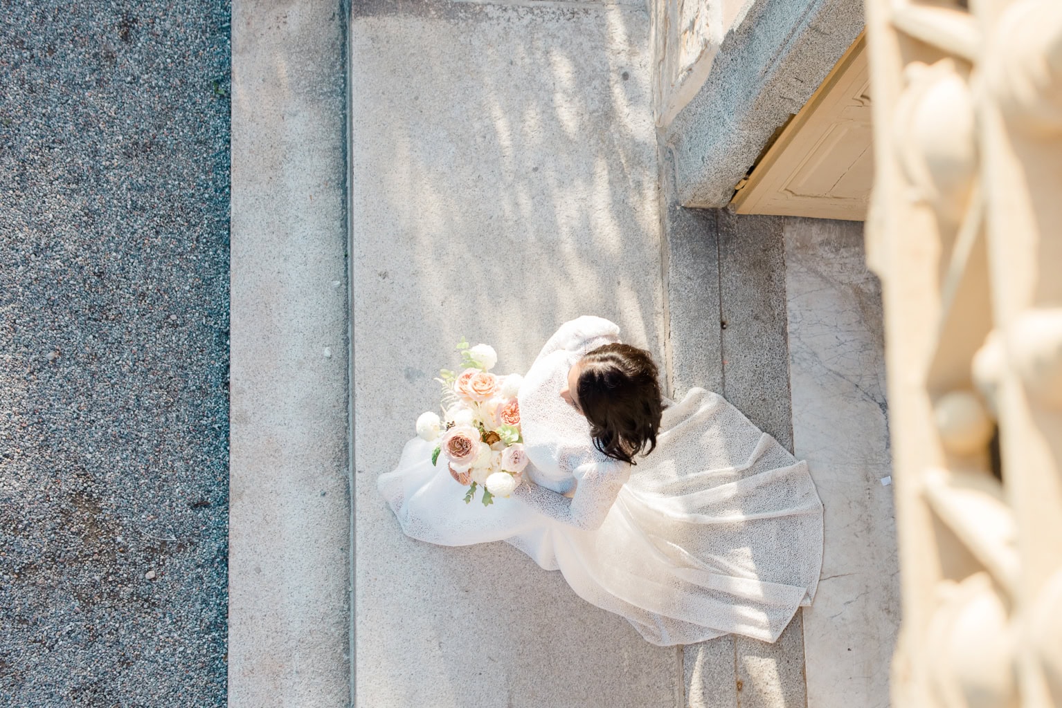Bride entering outdoor wedding ceremony at Villa Pizzo in Lake Como