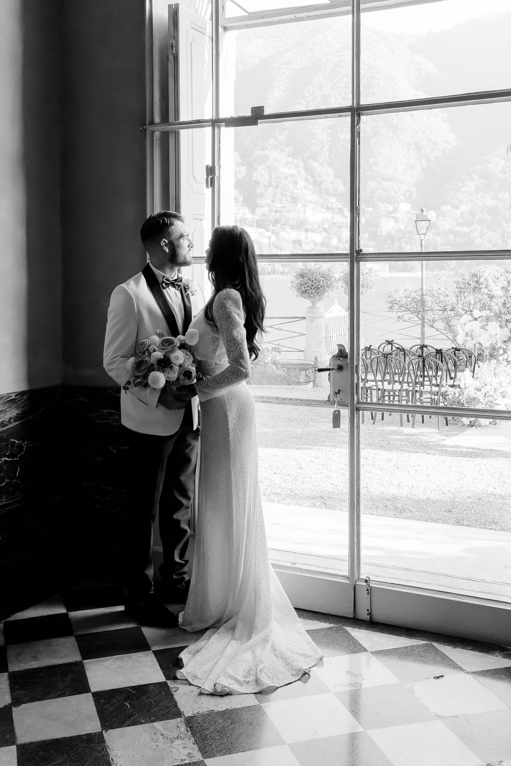 Wedding inspiration indoor couple portrait at Villa Pizzo