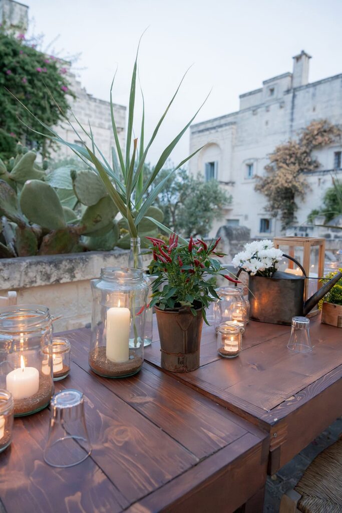 Table for rustic wedding reception at Borgo Egnazia